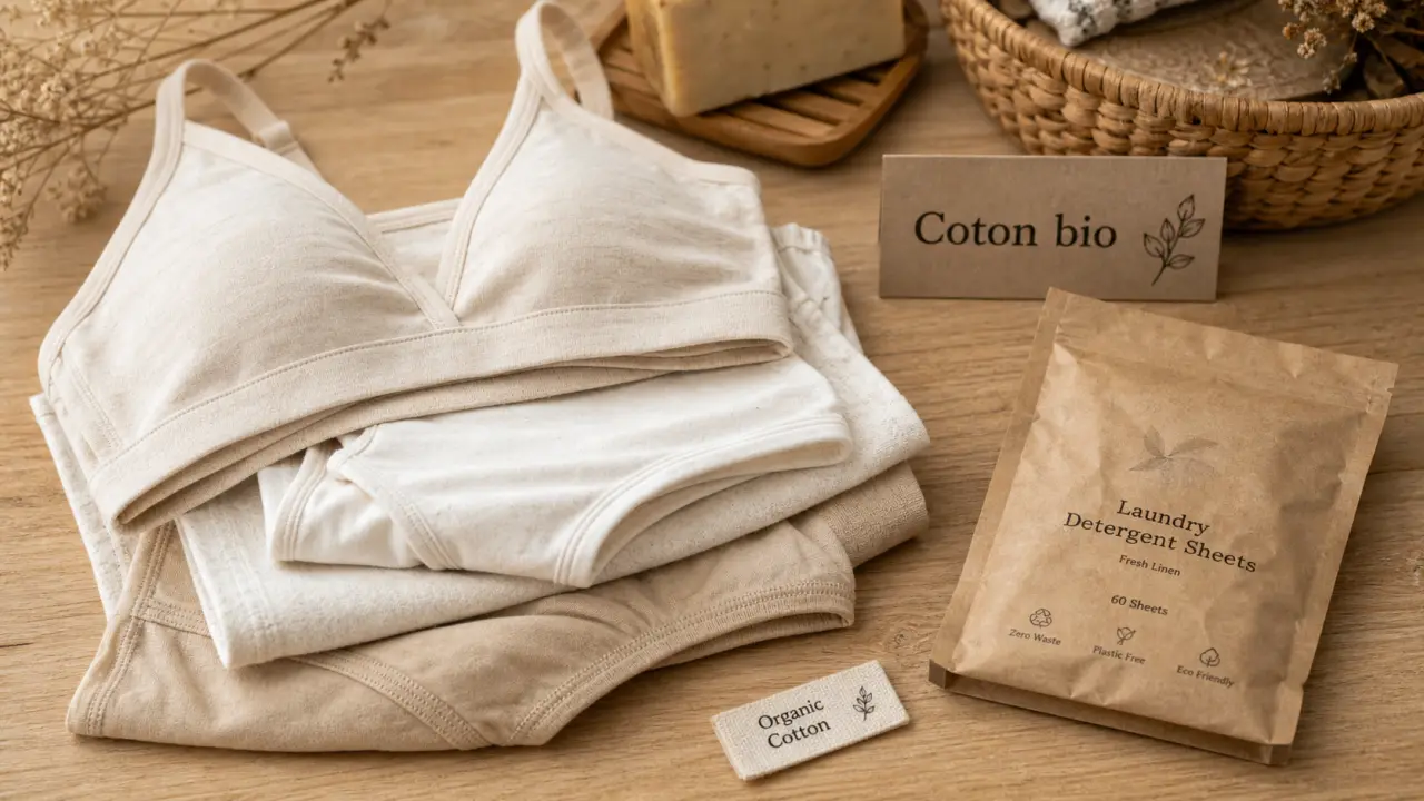 Peau ethique : lingerie en coton biologique femme et homme, vue à plat