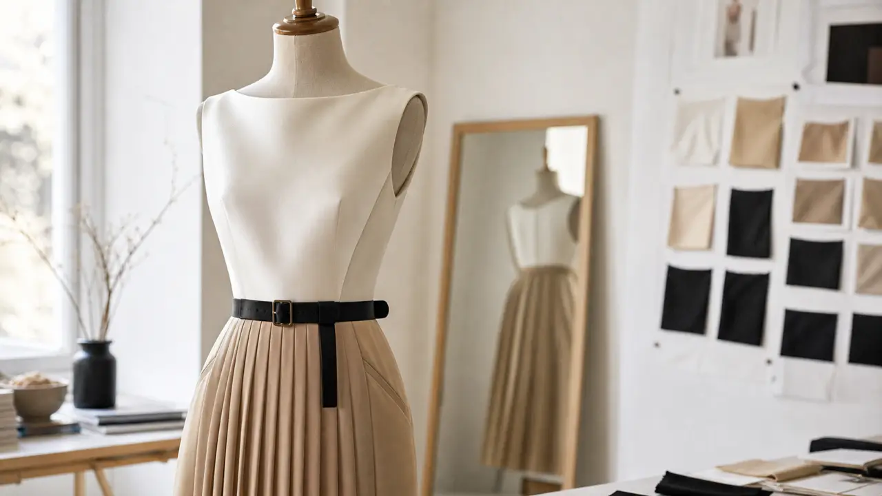 Robe bi matière effet deux pièces : silhouette affinée, intérieur lumineux près d’une fenêtre
