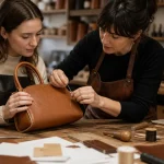 Atelier création sac à main paris : cuir, patrons et couture sellier en atelier