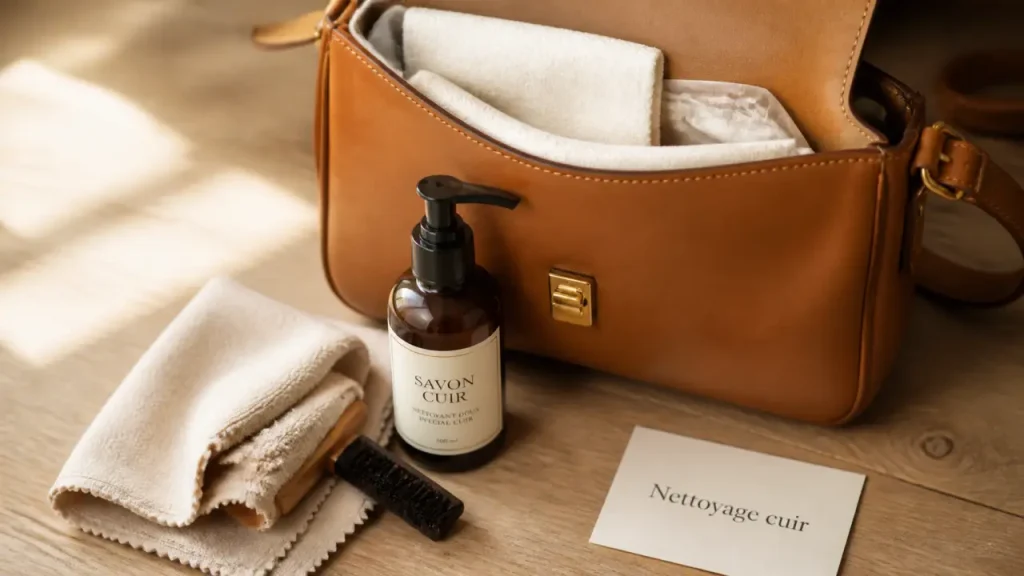Nettoyage sac en cuir : les gestes doux qui évitent taches, craquelures et déformation