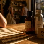 Parfum naturel paris en boutique : flacons ambrés et recharge
