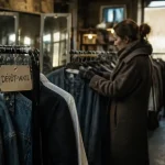 Boutique vetements seconde main paris en friperie, portants chemises et vestes