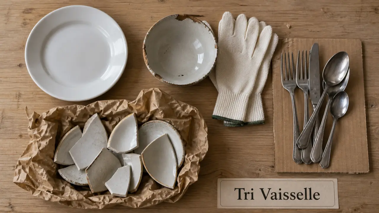 Economie circulaire recyclé d'ancienne vaisselle : tri vaisselle, réemploi avant verre