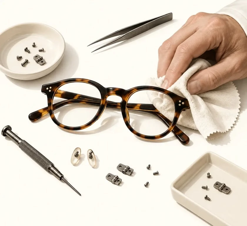 Lunettes seconde main Paris : restauration d’une monture vintage dans un atelier d’opticien