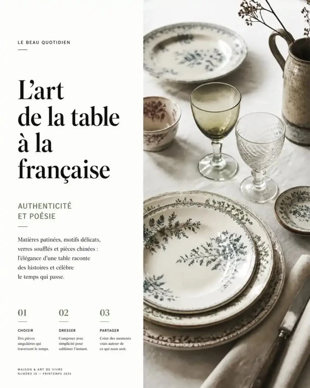 Table dressée avec de la vaisselle seconde main à Paris