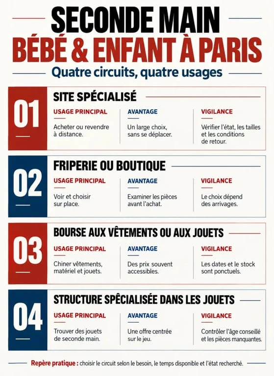 Infographie sur les solutions de seconde main bébé à Paris