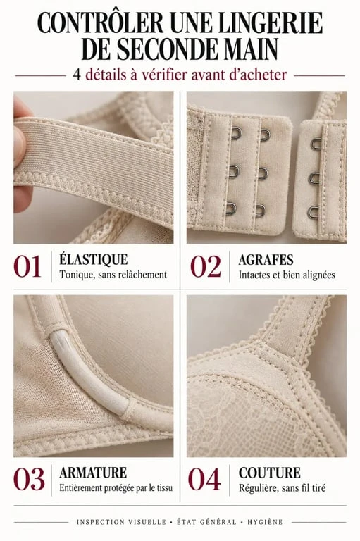 Contrôle des détails d'une lingerie seconde main avant achat