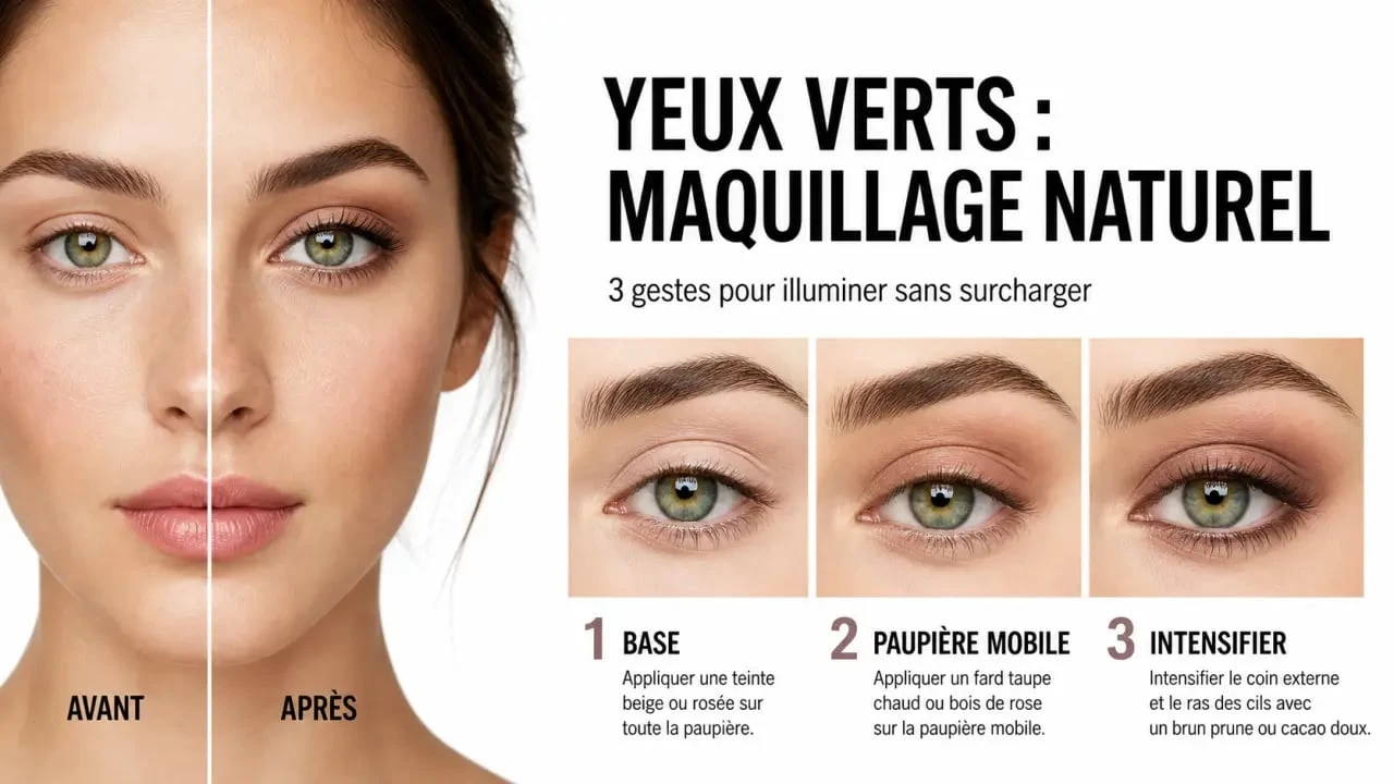 Maquillage naturel yeux vert : étapes simples pour un regard lumineux au quotidien