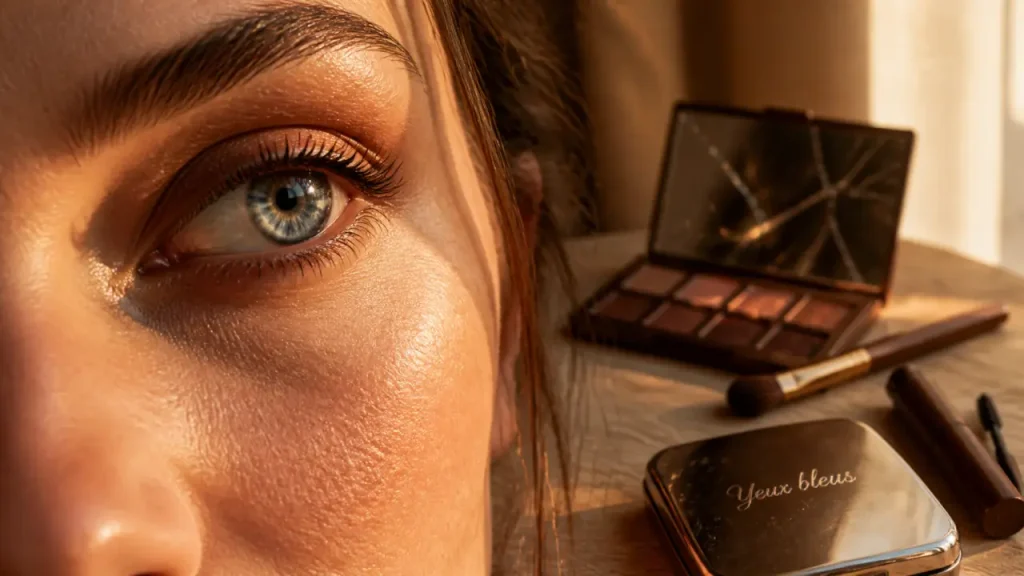 Yeux bleus : cuivre doux, taupe chaud et erreurs qui ternissent le regard