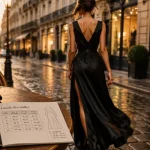Robe longue femme Paris, coupe fluide noire qui allonge
